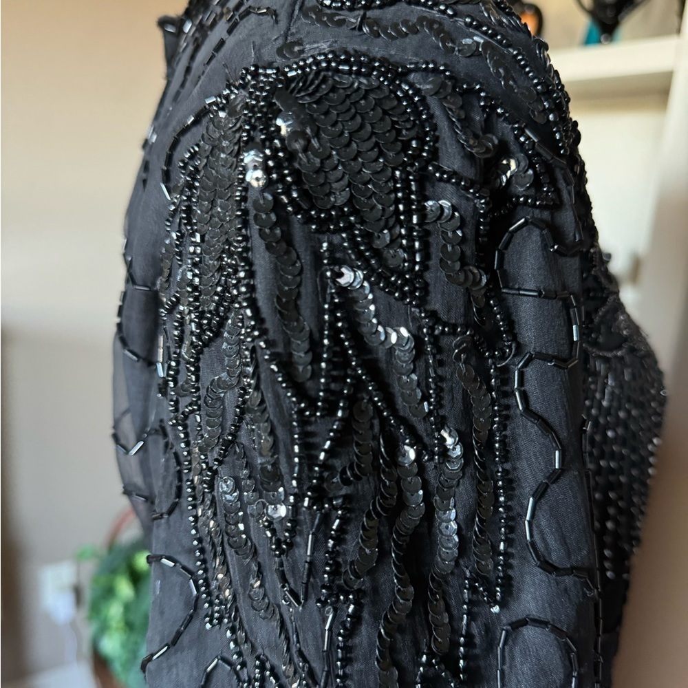 Vintage Lawrence Kazer Silk Black Beaded Gown - Picture 6 of 17